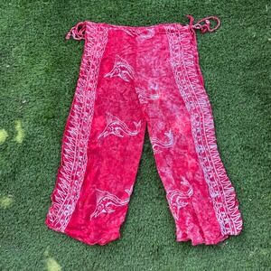 Pink Island Fish Print Beach Pants Cover Up Tie Waist‎ Resort Wear Bohemian OS
